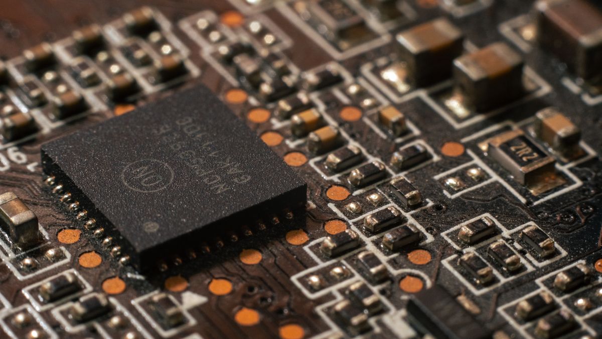 Close-up of a computer circuit board with electronic components